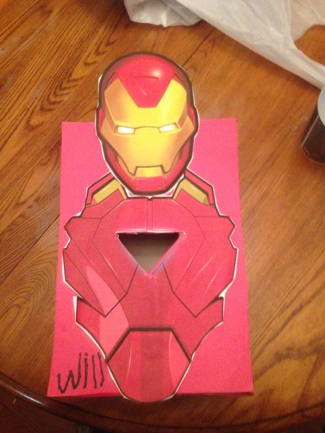 Ironman valentine box Ironman Valentine Box Ideas, Iron Man Valentine Box Ideas, Superhero Valentines, Valentine Craft Gifts, Valentines Card Holder, Anniversary Diy, Valentines Games, Valentine Gifts For Kids, Valentine Day Boxes