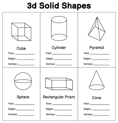 3D Solid Figures Shapes 3d Shapes Kindergarten, 3d Shapes Activities, 3d Shapes Worksheets, Shapes Lessons, Solid Figures, Worksheet Kindergarten, Shapes Worksheet Kindergarten, Shapes Kindergarten, Geometry Worksheets