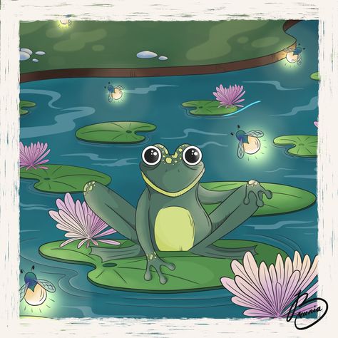 Frog drawing, frog illustration, cute frog, froggy, children illustration, children drawing, cute drawing, story book illustration, children book illustrations Frog In Pond Illustration, Little Frog Drawing, Cute Frog Drawing, Frog Doodle, Drawing Story, Illustration Children, Story Books Illustrations, Frog Illustration, 2d Illustration