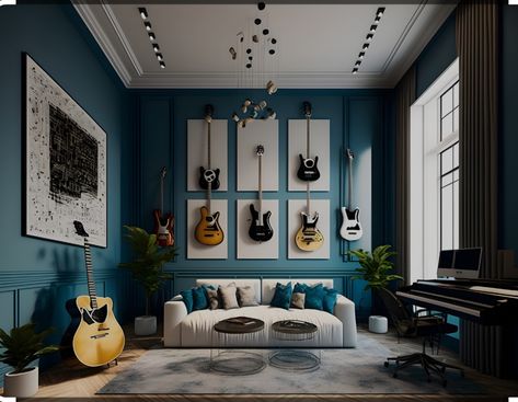 At Home Music Studio, Modern Music Room, Music Room Ideas, Office Music Room, Music Room Design, Music Bedroom, Home Studio Ideas, Home Music Rooms, Music Corner