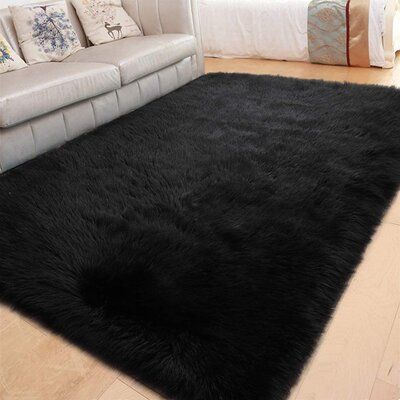 Floor Sofa Living Room, Fur Rug Living Room, Faux Fur Area Rug, Fluffy Rugs, Area Rug For Bedroom, Floor Sofa, Black Living Room, Faux Fur Rug, Fur Rug