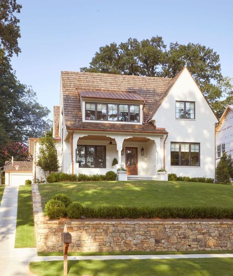 Edgeland Custom Build – Twin Companies of Birmingham Cottage House Exterior, Front Wall Design, European Cottage, Brown Roof, European Style Homes, Cottage Exterior, European House, Modern Cottage, Front Porch Decorating