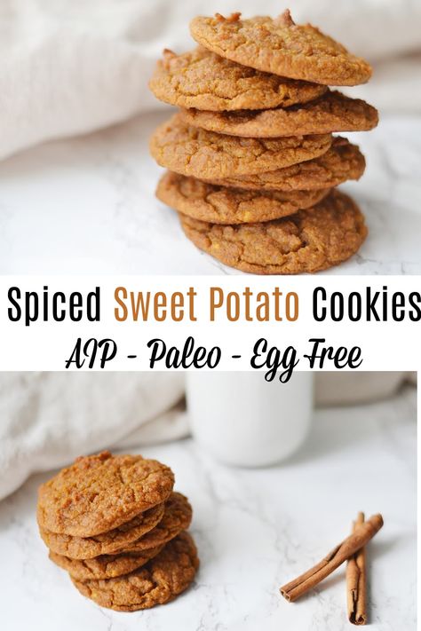 Spiced Sweet Potato Cookies (AIP/Paleo) * Lichen Paleo, Loving AIP Aip Desserts Quick, Aip Indian Recipes, Aip Camping Food, Aip Dinner Recipes, Aip Cookies, Aip Snacks, Autoimmune Diet Recipes, Aip Baking, Aip Diet Recipes