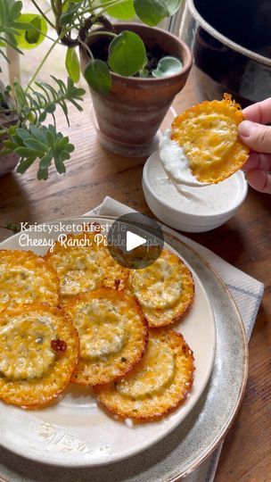 96K views · 1.9K reactions | Cheesy Ranch Pickle Chips - recipe in comments | kristysketolifestyle | kristysketolifestyle · Original audio Cheesy Pickles, Cheese Pickles, Spicy Ranch, Dill Pickle Recipe, Cheesy Ranch, Dill Pickle Chips, Pickle Chips, Ranch Dressing Recipe, Colby Jack