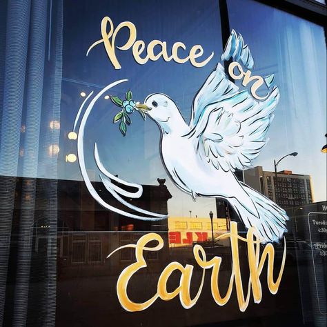 Christian Window Painting, Nativity Window Painting, Pizza Ranch, Window Paintings, Window Paint, Dove Painting, Christmas Window Painting, Painting Mural, Christmas Windows