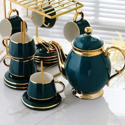 Clay Tea Set, Elegant Tea Set, Beautiful Kitchenware, Antique Hand Tools, Kitchen Decor Collections, Crockery Design, Green Dinnerware, Tea Organization, Dishware Sets