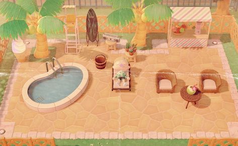 Best Animal Crossing New Horizons Pool Design Ideas & Tips - Top 10 ANCH Swimming Pool Designs Swimming Pool Design Ideas, Floor Pattern Design, Pool Design Ideas, Fairy Theme, Animal Crossing 3ds, Animals Crossing, Animal Crossing Guide, Round Pool, Animal Crossing Qr Codes Clothes