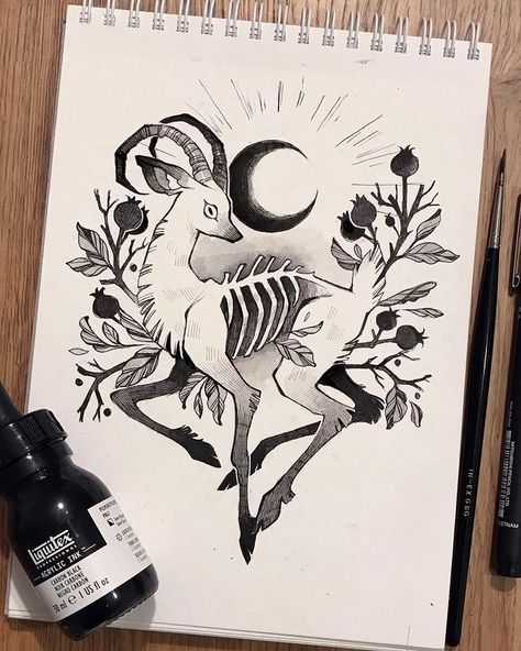 Linnea в Instagram: «Two inktober drawings in a row?! Wow, I am out of contrOL. I’m really not sure what kind of animal this is, it’s got the body of a deer but…» Inktober Drawings, Gothic Tattoos, Abstract Tattoo Ideas, Tier Tattoo, Line Tattoo Ideas, Line Tattoo, Arte Inspo, 문신 디자인, Abstract Tattoo