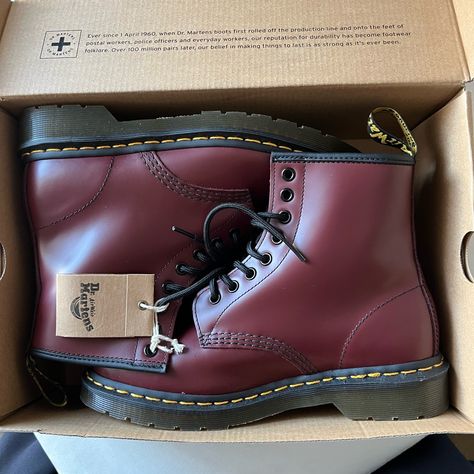 Dr Martens Brand New In Box Cherry Red Size Us 8 Eu 39 Reasonable Offers Excepted Dr Martens Boots Red, Dr Martens Collection, Mr Martens, Slasher Characters, Maroon Doc Martens, Red Dc, Red Doc Martens, Downtown Style, Doc Marten Boot