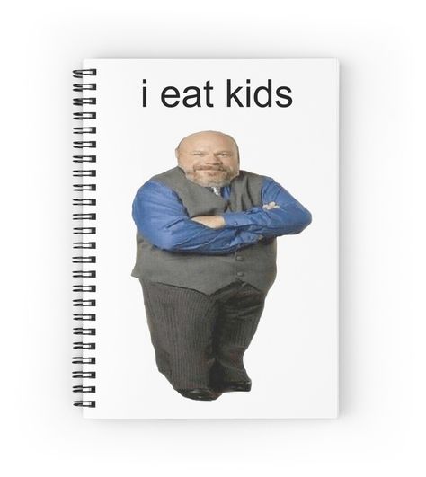 Spiral notebooks with high-quality edge-to-edge print on front. 120 pages in your choice of ruled or graph lines. He eats kids. I Eat Kids Bertram, I Eat Kids, Nurse Art, Bee Movie, Kids Journal, Pinterest Ads, Very Funny Pictures, Spiral Notebooks, Funny Reaction Pictures