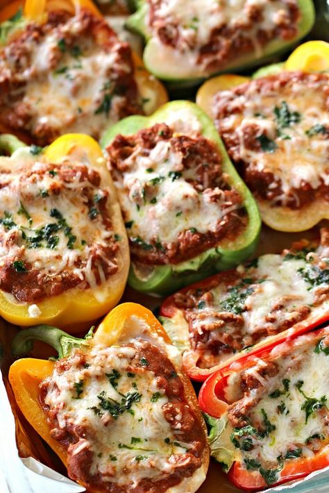 Ground Turkey Lasagna Stuffed Peppers | Six Sisters' Stuff Ground Turkey Lasagna, Lasagna Stuffed Peppers, Ground Turkey Stuffed Peppers, Vegetarian Taco, Cozy Winter Recipes, Turkey Lasagna, Taco Stuffed Peppers, Ground Turkey Tacos, Stuffed Peppers Turkey