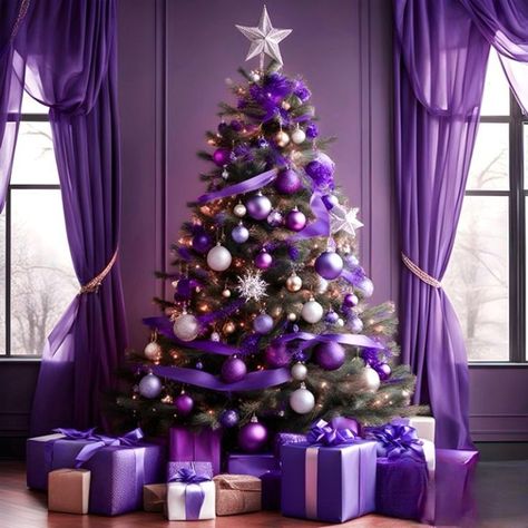 Christmas Tree Ideas Purple, Purple Christmas Tree Decorations, Purple Christmas Ornaments, Christmas Boards, Christmas Purple, Purple Christmas Tree, Christmas Color Palette, Grinch Christmas Tree, Wallpaper Christmas