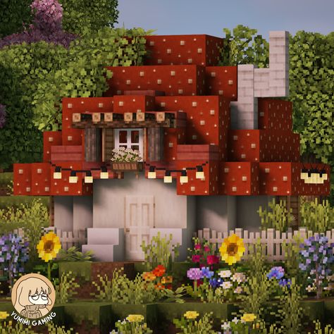 Mushroom House In Minecraft, Minecraft Mushroom Village, Minecraft Mushroom Builds, Mushroom Town, Minecraft Mushroom House, Aesthetic Minecraft Builds, Mushroom Village, Minecraft Building Guide, Cottagecore Minecraft