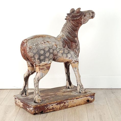 A 19th-century rustic Swedish painted pony with old repairs and paint loss, lacking wheels. Originally made as a pull toy. Charming folk art. Donkey Sculpture, Horse Figures, Inspirational Sculpture, Sculpture Inspiration, Antique Horse, Antique Folk Art, Equestrian Art, Painted Pony, Toy Horse