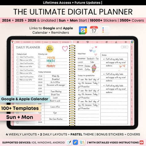 Elevate Your Planning Game with our Comprehensive Digital Planner Bundle! Looking for the ultimate digital planner that combines style, versatility, and functionality? Look no further! Our expertly crafted Digital Planner Bundle is your all-in-one solution for organized and efficient planning in 2023, 2024 and beyond. ⭐️ KEY FEATURES 🗓️ Google, Apple Calendar & Reminders Integration 📚 Expert Guide Included: Unlock the full potential of your planner with our professionally written guide on optimizing your planning process. 📅 Yearly and Undated Planners: Plan seamlessly with 2023 and 2024 dated planners, as well as undated options for timeless use. ♻️ Reusable Planning: Say goodbye to yearly planner purchases - our undated planners are designed for infinite usability. 📊 Customizable Layo Best Digital Planner, Apple Calendar, Free Digital Planner, 2025 Planner, Digital Planner For Ipad, Quarterly Planner, Goodnotes Template, Calendar Reminder, Medication Tracker