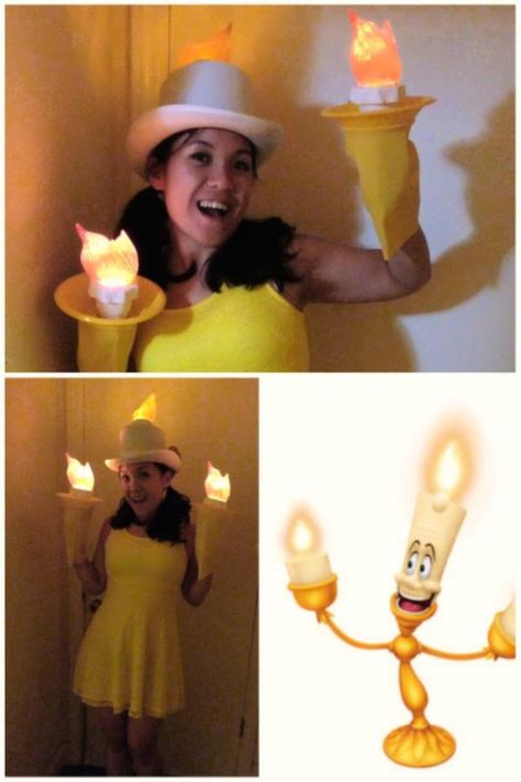 Lumiere Costume Lumiere Costume, Candelabra Halloween, Candle Costume, Beauty And The Beast Costume, Yellow Gloves, Disney Dinner, Beast Costume, Disney Costume, Beauty And The Beast Party