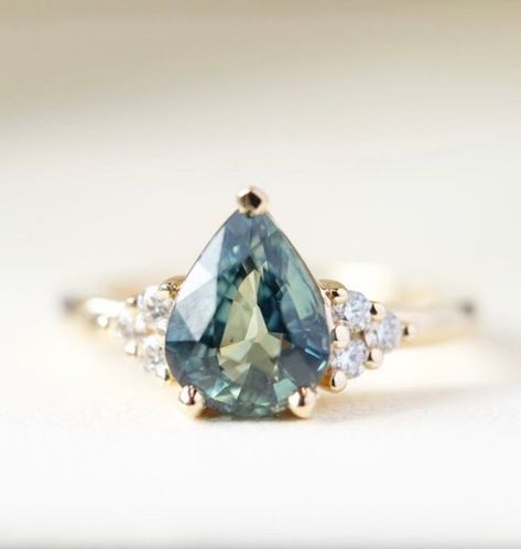 Sapphire Engagement Ring Unique, Blue Green Sapphire Ring, Pear Shaped Engagement Ring, Teal Sapphire Engagement Ring, Montana Sapphire Engagement, Ring Pear Shaped, Montana Sapphire Engagement Ring, Engagement Ring Blue, Montana Sapphire Ring