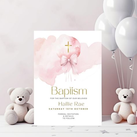 Baptismal Invitation Template Blank, Baptism Invitations Girl, Christening Invitation, Email Invitation, Baptism Invitation, Invitation Pink, Baptism Girl, Baptism Invitations, Pink Invitations