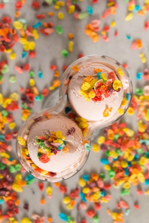 Fruity Pebbles Ice Cream Homemade Fruity Pebbles, Fruity Pebbles Ice Cream, Kitchen Aid Ice Cream, Cereal Ice Cream, Cereal Flavors, Fruity Pebbles Cereal, Pebbles Cereal, Ice Cream Maker Recipes, Ice Cream Base