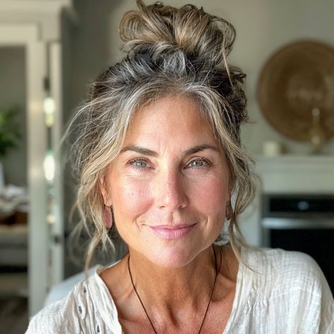 magnific O0jTQ2w4XBu768W4qvsr Messy Bun with Face Framing Layers Chic Haircut, Messy Haircut, Hairstyles For Older Women, Messy Bob Hairstyles, Grey Hair Inspiration, Framing Layers, Messy Buns, Face Framing Layers, Long Gray Hair