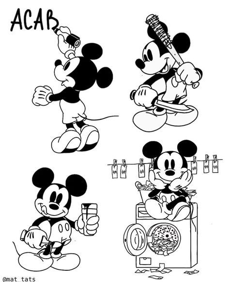 Cartoon Tattoo Ideas, Abstract Tattoo Ideas, Mouse Tattoos, Cartoon Tattoo, Sketches Ideas, Doodle Characters, Cartoon Character Tattoos, Flash Tattoo Designs, Mickey Mouse Art