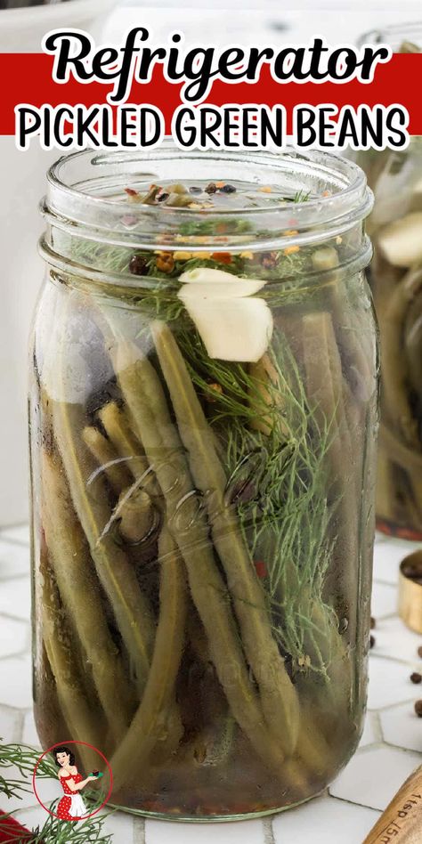 Pickled Green Bean Recipes, Simple Canning, Creamed Green Beans, Green Onions Recipes, Refrigerator Pickle Recipes, Pickled Green Beans, Dilly Beans, Bean Recipe, Canning Recipe