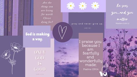 Purple aesthetic background with bible quotes and purple pictures Laptop Wallpaper Desktop Wallpapers Aesthetic Purple Quotes, Best Background Images For Laptop, Godly Laptop Wallpaper, Purple Wallpaper Chromebook, Quote Collage Wallpaper Laptop, Christian Wallpaper Collage Laptop, Christian Aesthetic Pictures Wallpaper Laptop, Bible Verse Background Computer, Cute Wallpapers For Desktop Aesthetic