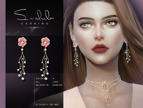 Sims 4 Flower Earrings, Sims 4 Cc Flower Clothes, Sims 4 Cc Flower Dress, Sims 4 Cc Accessories Earrings, The Sims 4 Accessories, Los Sims 4 Mods, Club Earrings, Sims 4 Piercings, 4 Earrings