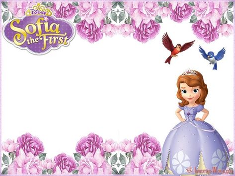 Sofia Birthday Invitation, Princess Sofia Invitations, First Birthday Template, My Little Pony Invitations, Princess Sofia Birthday, Princess Frame, Princess Sofia Party, Gender Reveal Invitations Template, Laser Tag Birthday Party