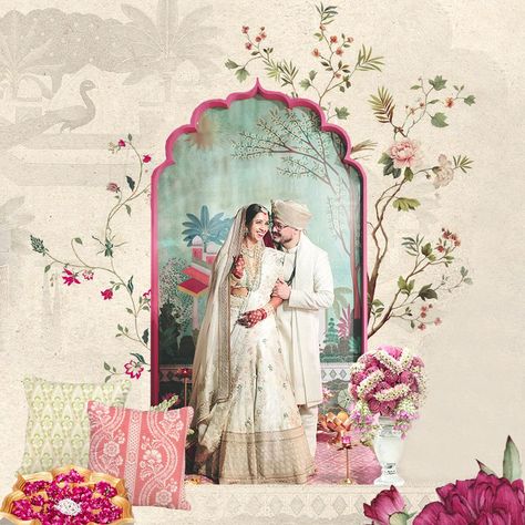 Rajvee and Andre tied the knot at their home in Pune with a six-day-long wedding celebration surrounded by their loved ones. While the wedding was intimate, it was a grand affair that truly reflected their personalities. For their Indian wedding ceremony, Rajvee and Andre desired a classic Indian mandap that would stand the test of time rather than something trendy and Instagram-worthy. They also wanted the mandap to double as a reception stage post-ceremony to meet all their loved ones and c... Indian Wedding Mandap Illustration, Indian Mandap, Rajasthani Theme, Haldi Invitation, Indian Elements, Indian Wedding Aesthetic, Wedding Illustration Card, Reception Stage, Heart Full Of Love