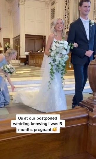 A WOMAN shocked her friends when she bared no bump during her wedding – even though she was five months pregnant at the time. Caroline Hjelle, the wife of MLB player Sean Hjelle, shared her story on social media. The mom of one, who is now seven months along, had shared a video of her […] 15 Weeks Pregnant, Five Months Pregnant, Heavily Pregnant, 5 Months Pregnant, Pregnant Bride, 6 Months Pregnant, Pregnant Wedding, Pregnant Wedding Dress, Second Weddings