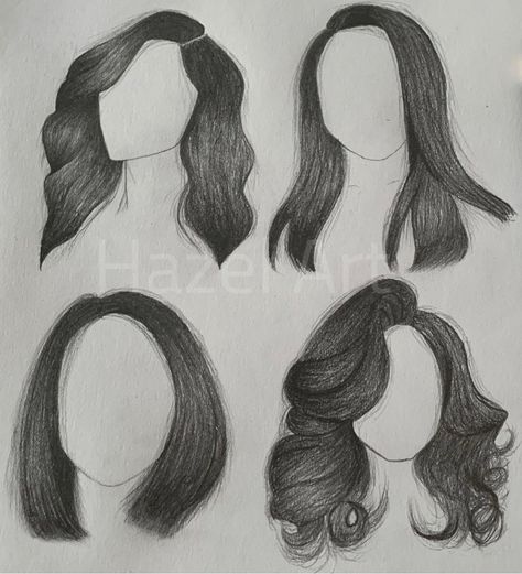 Hair Styles With Pencil, Sketch Of Hair, Face And Hair Drawing, Hairstyles Illustration Sketches, Hairstyles For Drawing, Hair Sketching, Hairstyles Sketches, Hairstyle Sketch, Hairstyles Illustration