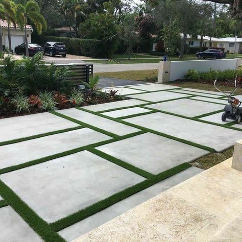 Patio Landscape Design, Grass Pavers, Terraced Landscaping, Paving Ideas, Pavers Backyard, Concrete Patio Designs, Driveway Design, Front Yard Landscaping Simple, Stamped Concrete