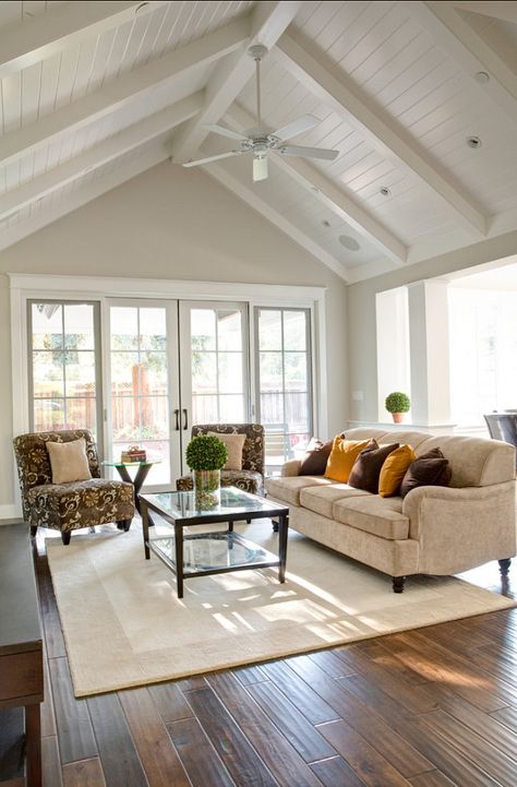 The Best Benjamin Moore Paint Colors: Athena 858 Elegant Traditional Living Room, Cathedral Ceiling Living Room, Vaulted Ceiling Ideas, Traditional Design Living Room, Vaulted Ceiling Living Room, Modern Farmhouse Living Room Decor, Farmhouse Living Room Decor Ideas, Modern Farmhouse Living, Trendy Living Rooms