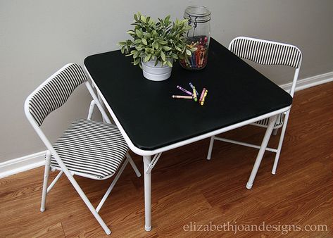 Kids Table Redo, Diy Table And Chairs, Card Table Makeover, Kids Folding Table, Folding Table And Chairs, Modern Kids Table, Diy Kids Table, Table Redo, Table And Chair Set