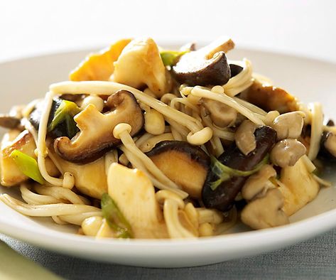 Packed full of texture, this mixed mushroom stir-fry is cooked in a fragrant Asian sauce to create a flavour-packed vegetarian dish in no time at all. Serve with steamed rice or on the side of your favourite meat dish for a complete meal. Meat Texture, Vegetarian Stir Fry, Mushroom Stir Fry, Healthy Stir Fry, Meat Dish, Chinese Vegetables, Mapo Tofu, Vegetarian Dish, Asian Sauce