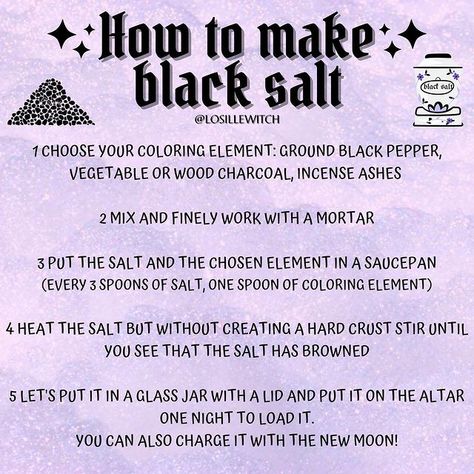 Losille’s Coven 🔮✨ sur Instagram : HOW TO MAKE BLACK SALT ✷🧂 ✮ Make your own Black Salt in 5 easy steps and use it for your magical rituals! 🔮✨ ✮ Have you made your Black… Make Black Salt, Wood Charcoal, Green Witchcraft, Kitchen Witchery, Magic Herbs, Spiritual Journals, Wiccan Witch, Black Salt, Wiccan Spell Book