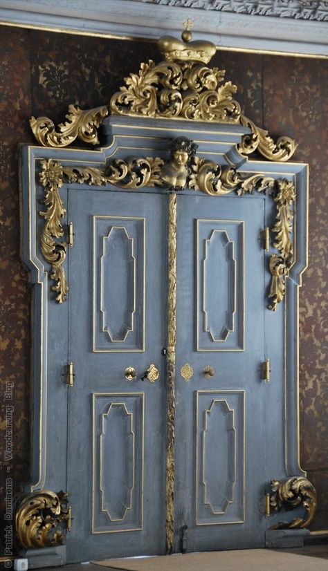 .Modern Fairytale / Cinderella / karen cox.  Gorgeous blue and gold doors Gold Doors, Bamberg Germany, Carved Door, Blue Doors, Baroque Decor, Chateau Versailles, Gold Door, Modern Fairytale, Cinderella Wedding