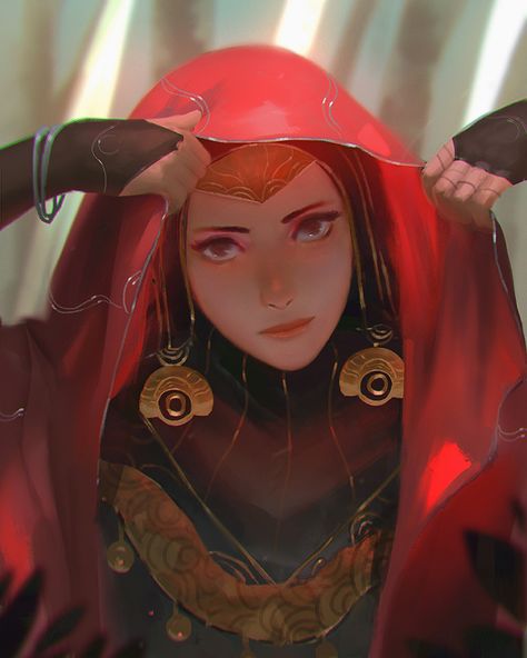 ArtStation - Salam, Fahmi Fauzi Red Priestess Art, Red Cloak Fantasy Art, Head Wrap Drawing, Red Haired Princess, Tae Fanart, Red Cloak, Lost Princess, Heroic Fantasy, 다크 판타지