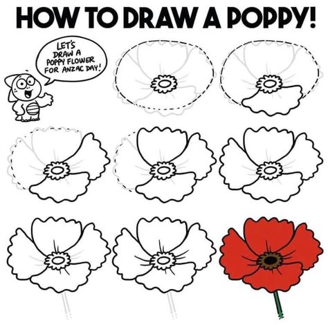 Poppy Rock Painting, Memorial Day Pictures, Flower Rocks, Rock Painting Flowers, Painted Poppies, Painting Pottery, Flower Step By Step, Poppy Drawing, Rock Flowers