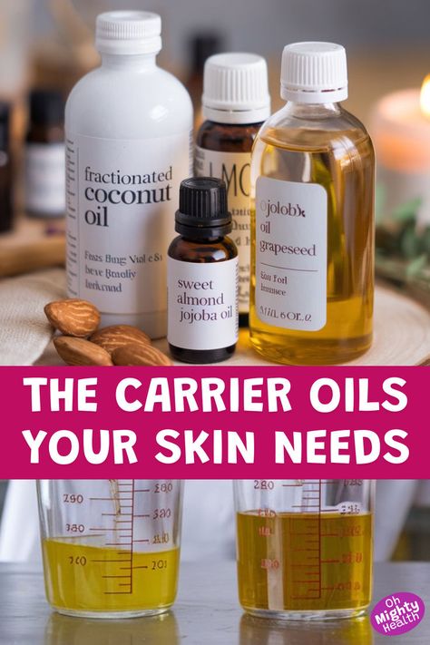 Various carrier oils for skin including coconut, sweet almond, jojoba, and grapeseed, showcasing best types for face and aging skin care Best Oils For Body Skin Care, Carrier Oils For Face, Best Oils For Skin, Best Carrier Oil For Essential Oils, Best Carrier Oils For Skin, How To Mix Essential Oils With Carrier, Carrier Oil For Perfume, What Is A Carrier Oil For Essential Oils, Carrier Oil Benefits