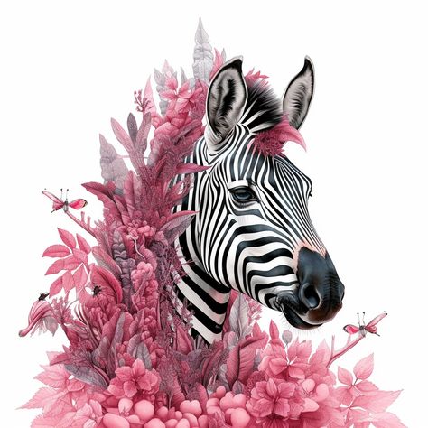 Pink Zebra Aesthetic, Zebra Aesthetic, Zebra Tattoo, Zebra Tattoos, Zebra Artwork, Zebra Pictures, Zebra Flowers, Zebra Head, Taurus Art