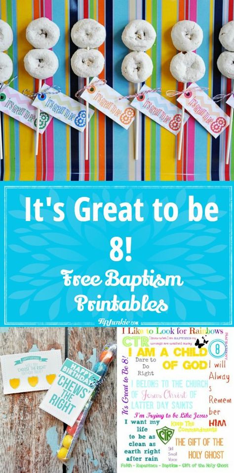 It's Great to be 8 Free Printables! Fun ideas for LDS baptisms. #ldsbaptism #ldsgreattobe8 #greattobe8 #ldsprimary It's Great To Be 8 Printable, Lds Great To Be 8 Program, Eight Is Great Lds, Its Great To Be 8 Printable Free, Great To Be 8 Printables, Great To Be 8 Treats, Great To Be 8 Party, Great To Be 8 Program, Its Great To Be 8