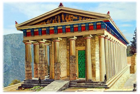 Apollo Temple Delphi Reconstruction Apollo Temple, Delphi Greece, Greek Temple, Temple Architecture, Scenic Design, Ancient Greece, Amazing Architecture, Archaeology, Old Photos