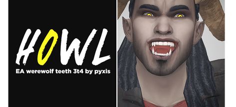 "So I’ve been wanting these basically since the dawn of time (or since TS4 got released, whatever), but as far as I know nobody’s ever converted them, so I finally did it myself! These are the TS3 werewolf fangs, converted to TS4. They’re currently only for teen-elder, and have two swatches - one with default EA teeth, and the other with teeth that match my defaults :D I think they look best if you crank the lower jaw out a bit to give your sim an underbite." Demon Teeth, Werewolf Teeth, Werewolf Fangs, Vampire Stuff, Sims 4 Cas Mods, Demon Days, Wolf Ears, Sims 4 Mm Cc, Skin Details