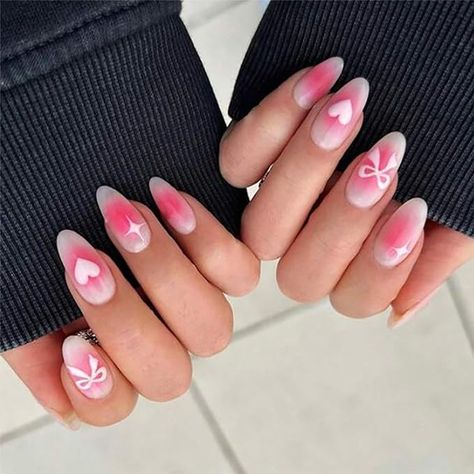 Nails Love Heart, Pink White Nails, Press On Nails Almond, Fake Nails Designs, Nails Love, Nails For Women, Nails Almond, Stick On Nails, False Nail