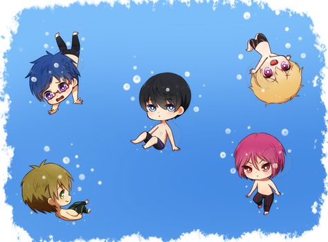 Chibi Swimming, Anime O, Swimming Anime, Rin Matsuoka, Free Iwatobi Swim Club, Kyoto Animation, Free Iwatobi, Iwatobi Swim Club, Chibi Girl