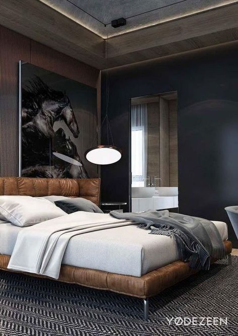 Stylish Bedroom Ideas For Men | Men's bedroom | Decoholic Bedroom Masculine, Masculine Room, Masculine Interior, Masculine Decor, Masculine Bedroom, Mens Bedroom, House Bed, Stylish Bedroom, Blue Bedroom