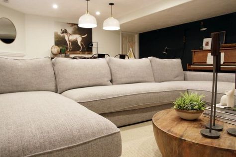 Basement Sectional, Interior Define Sofa, Basement Vibes, Basement Lounge, Sofa Modular, Basement Reno, Basement Living Rooms, Basement Family Room, Houses Ideas