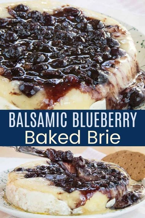 Brie And Blueberry Appetizer, Blueberry Brie Appetizers, Baked Brie Gluten Free, Whipped Brie With Hot Honey, Savory Blueberry Recipes, Baked Brie With Bacon, Brie With Bacon, Blueberry Baked Brie, Blueberry Brie